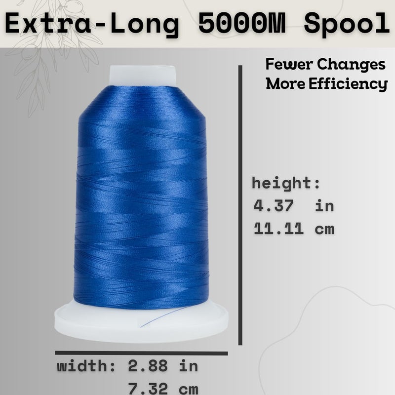 simthread Trilobal Polyester Thread – 5000M (5500yds) No.40 – Super Sheen, Tangle-Free – Built-in Thread Lock Spool – Compatible with Brother, Singer, Janome & More, Blue-405 - Image 3